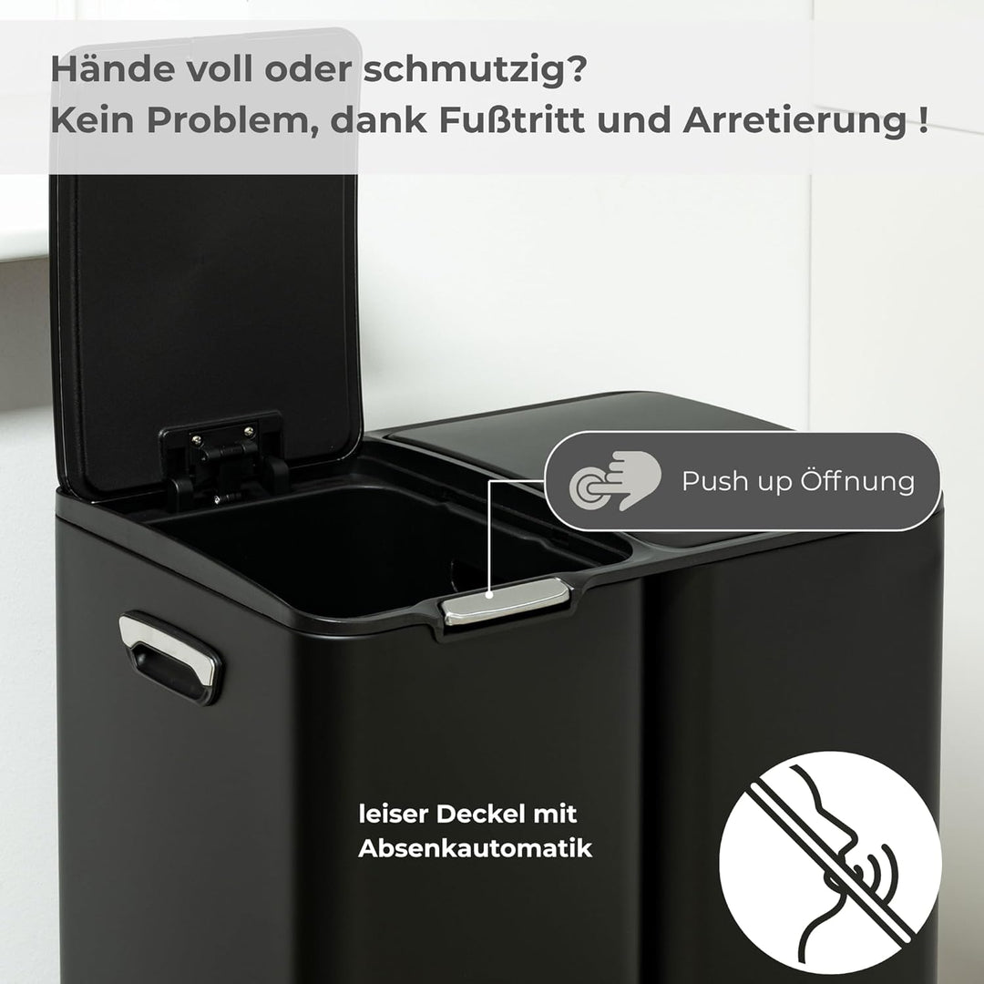 osoltus Mülleimer Abfallsammler Softclose Edelstahl hoch (60 L (30 + 17 + 13 L) schwarz) 60 L (30 +