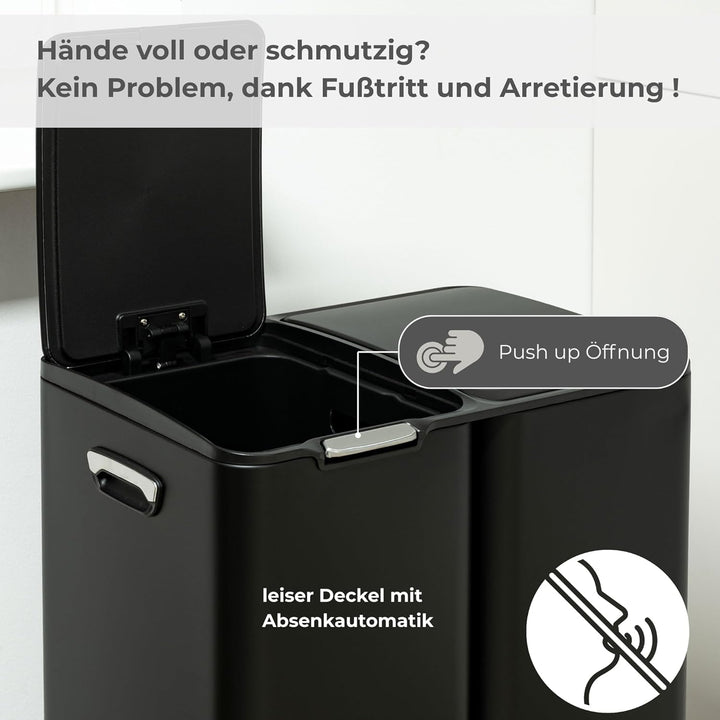 osoltus Mülleimer Abfallsammler Softclose Edelstahl hoch (60 L (30 + 17 + 13 L) schwarz) 60 L (30 +