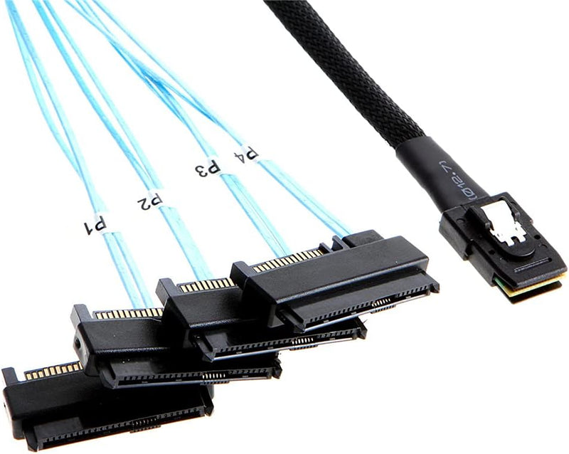 NFHK Internal 36 Pin Mini SAS SFF-8087 Host to 4 SFF-8482 Target SAS Hard Disk and SATA Power Cable