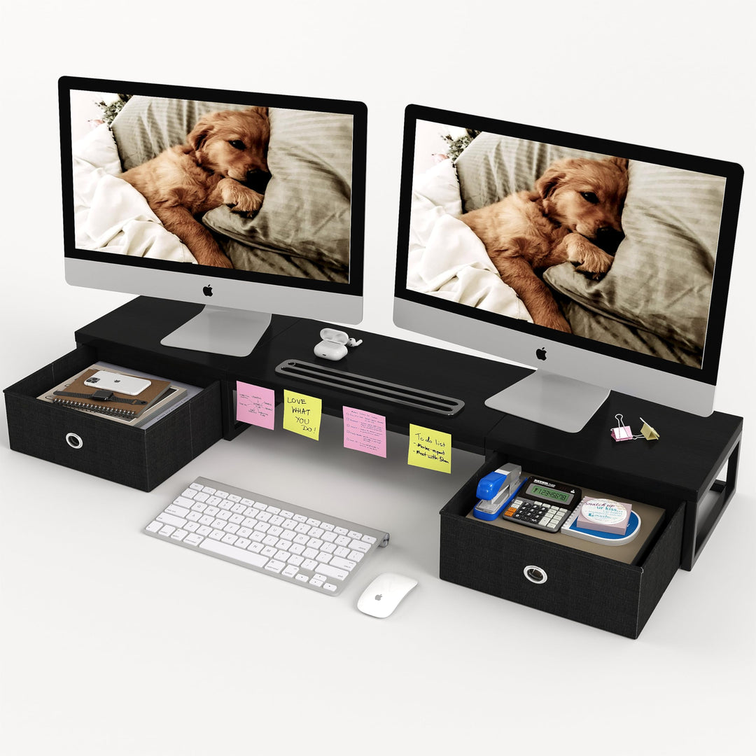 Dual Monitor Stand Riser mit 2 Schubladen - 100CM grosse Lagerung Computer Monitorständer für 2 Moni