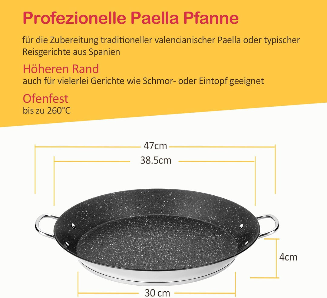 ROSSETTO Paella Pfanne 36 cm, hochwertiger 18/10 Edelstahl, für 6 Personen, Professionelle Robuste P