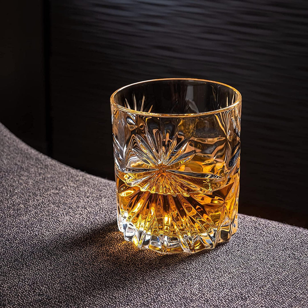 Whiskey Steine & Umweltfreundliches Kristall Whisky Glas Geschenkset - 6 Handgefertigte Runde Granit