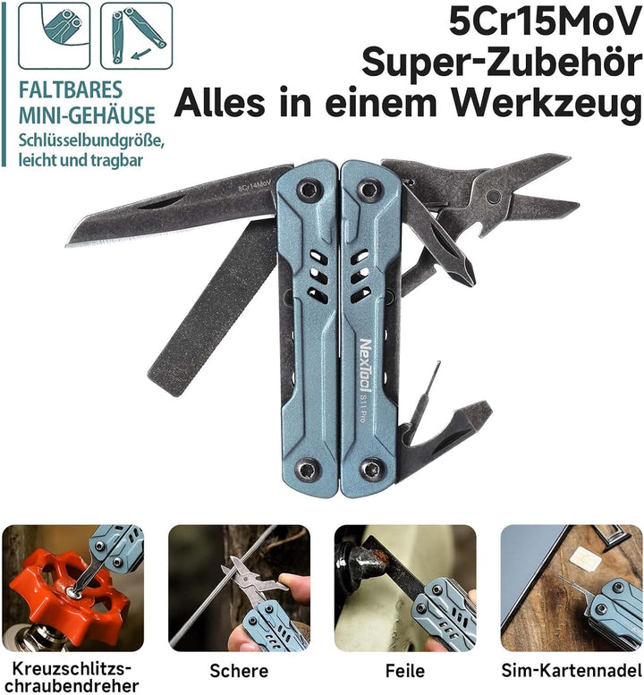NexTool Multitool Mini Sailor S11 Pro,12-in-1 Multi Tool,Kompaktes EDC-Werkzeug mit Upgraded Materia