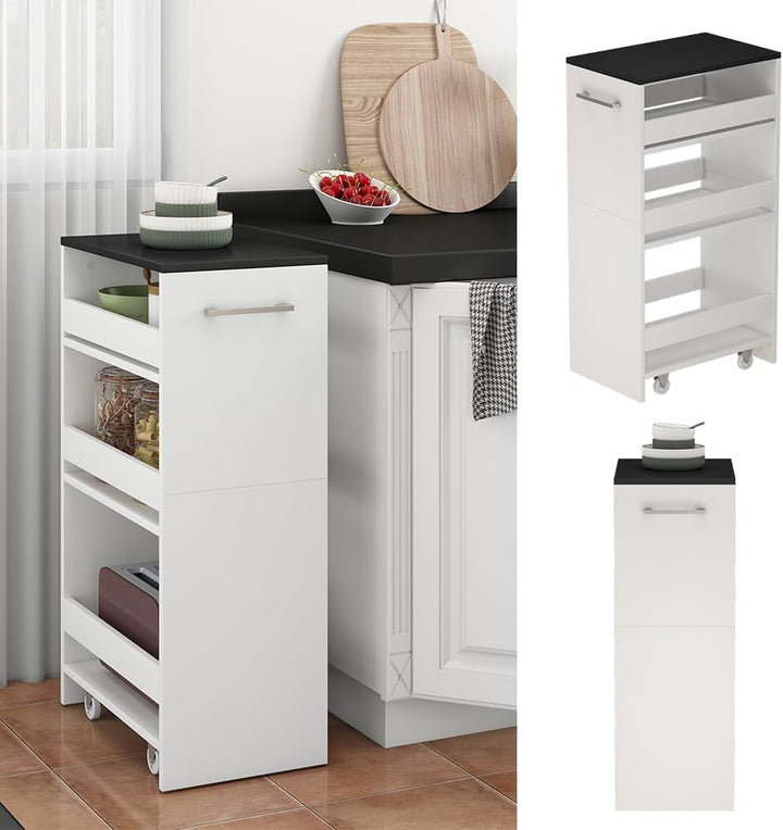 Vicco Rollregal Rivo, rollbare Küchen-Minibar, Weiss/Anthrazit, 30 x 84.8 cm Weiss/Anthrazit 30 cm,