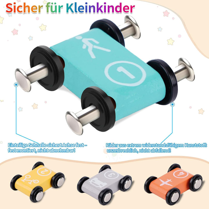FCSONU Kinder Montessori Spielzeug ab 1-4 Jahre, Autorennbahn/Murmelbahn/Kugelbahn Holz ab 1 Jahr, K