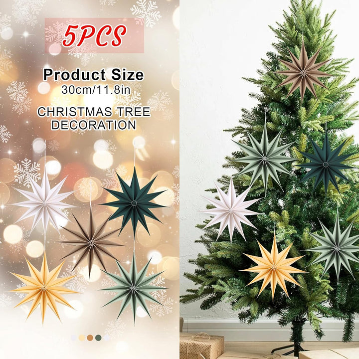 5 Stück Papiersterne Weihnachten Braun 30cm Beige 12 Zacken Papiersterne Faltsterne mit Klettverschl