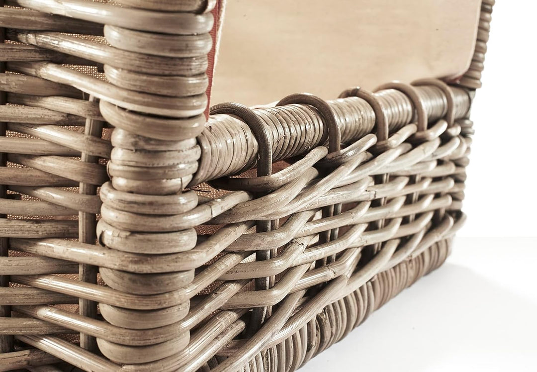 Kobolo Kaminholzkorb Holztrage Holzkorb für Kaminholz Rattan grau mit abnehmbarem Leinenstoff 50x46x