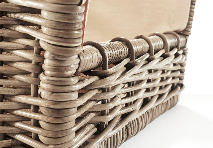 Kobolo Kaminholzkorb Holztrage Holzkorb für Kaminholz Rattan grau mit abnehmbarem Leinenstoff 50x46x