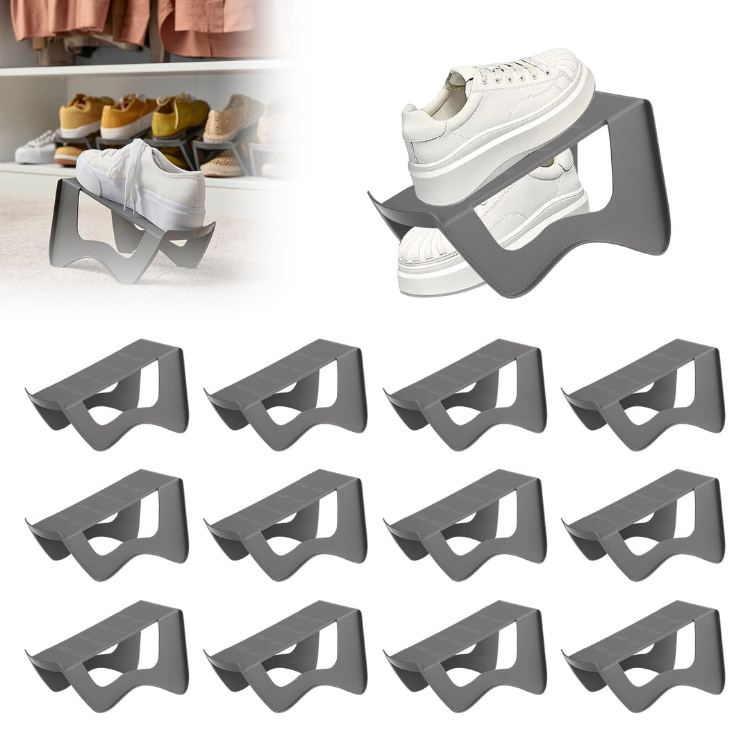 12 Stück Schuhstapler Platzsparend, rutschfest Doppelschicht Schuhsortierer Schuh Organizer für Schr