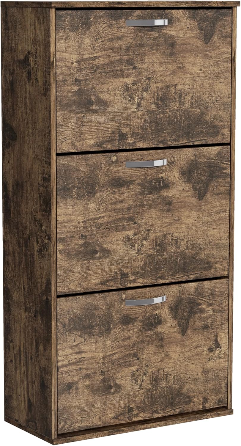 Garvis Doppellagig Schuhschrank 3 Klappen – Hohe Kapazität (16 Paar) – Schmal 60x105x28 cm – MDF Rus