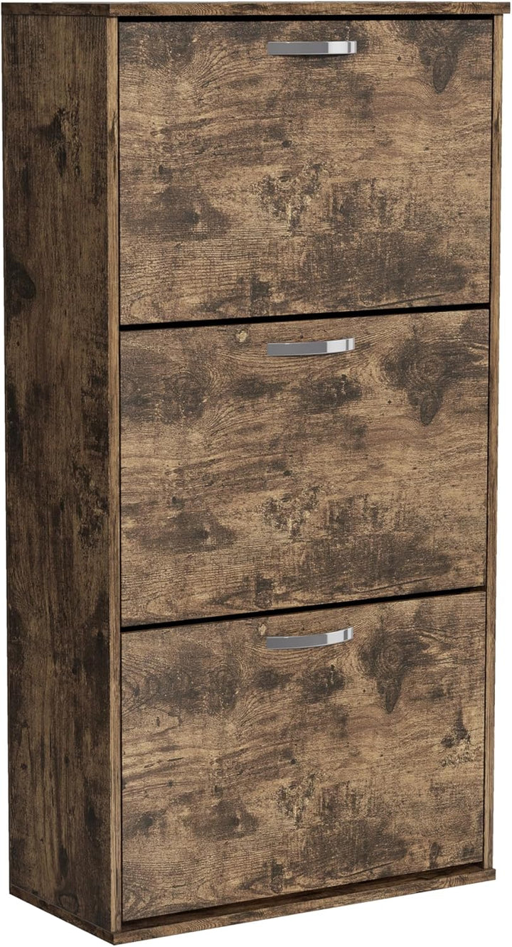 Garvis Doppellagig Schuhschrank 3 Klappen – Hohe Kapazität (16 Paar) – Schmal 60x105x28 cm – MDF Rus