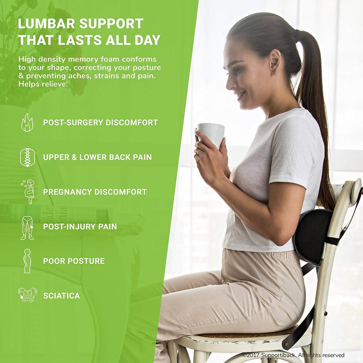 Supportiback Therapeutisches Lendenkissen in D-Form, Formspeicherung, ergonomisches Rückenkissen für