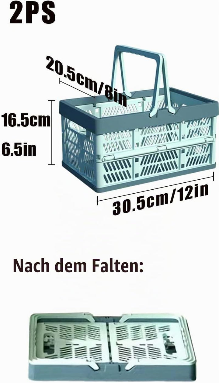 2 Stück Korb,Faltbarer klappbox klein,Camping Klappbox Plastik mit Henkel,Einkaufskorb Faltbar,Einka