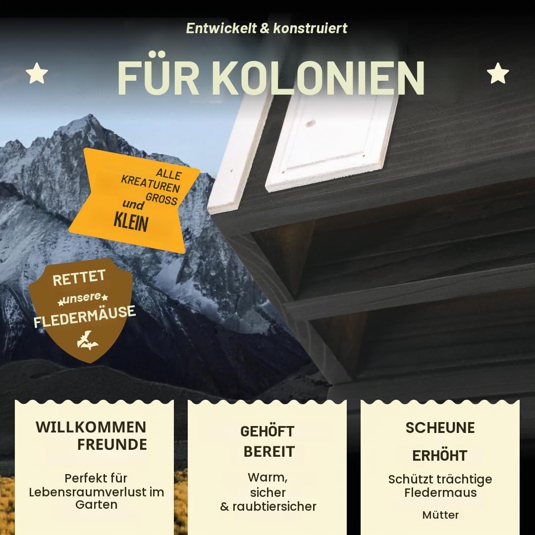 WildYard Bat Barn Junior Fledermauskasten 2 Kammern, Kompaktes Fledermaushaus für Draussen - Flederm
