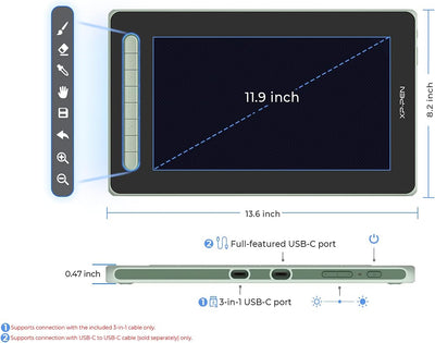 XP-PEN Artist 12 2. Generation Grafiktablett 11,9 Zoll Pen Display volllaminiert, X3 Smart-Chip batt