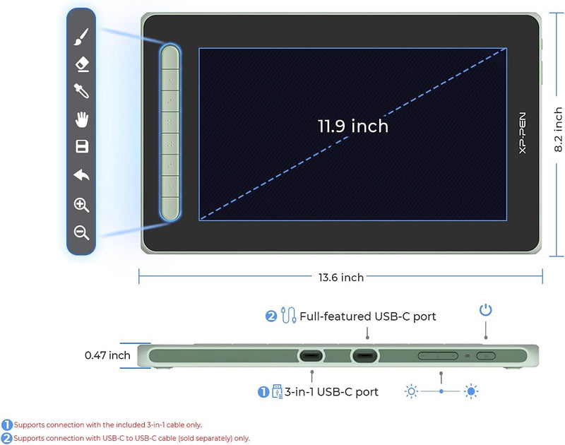 XP-PEN Artist 12 2. Generation Grafiktablett 11,9 Zoll Pen Display volllaminiert, X3 Smart-Chip batt