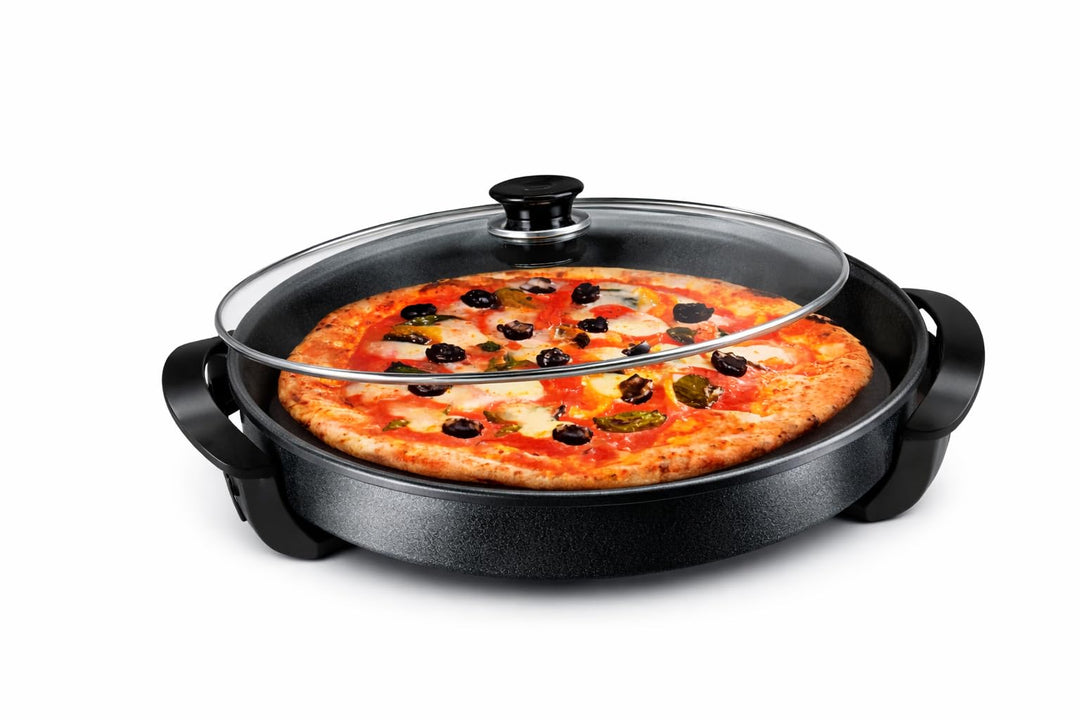 Pizzapfanne Zeybeks Elektrisch Partypfanne Elektropfanne 36x7cm mit Glasdeckel, 36x7cm