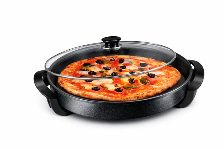 Pizzapfanne Zeybeks Elektrisch Partypfanne Elektropfanne 36x7cm mit Glasdeckel, 36x7cm