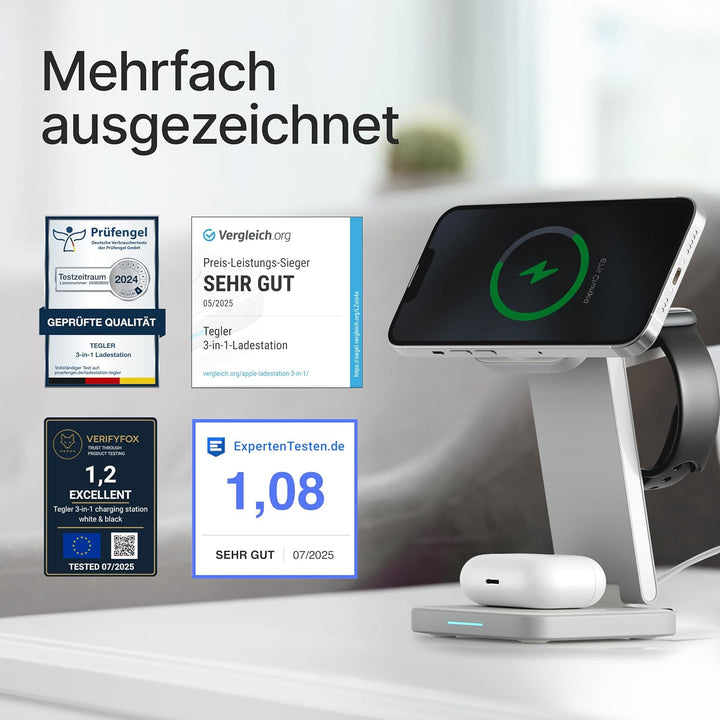 3-in-1 MagSafe Ladegerät – hochwertiges Aluminium – Kabelloses Ladegerät für iPhone, Apple Watch und