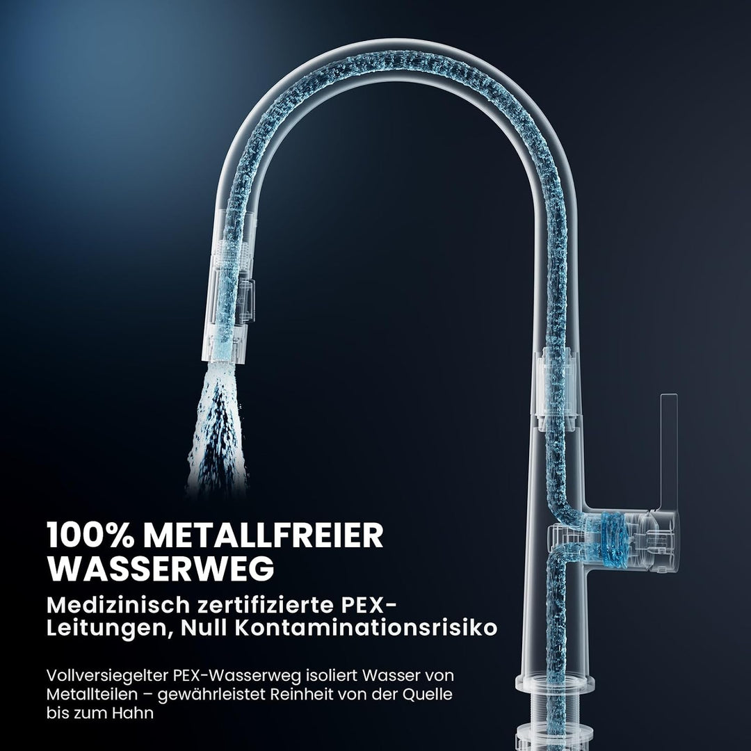 CECIPA Wasserhahn Küche Schwarz, Hoher Bogen Hochdruck Küchenarmatur mit Brause Ausziehbar Armatur,