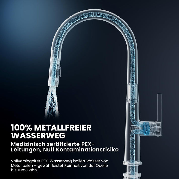 CECIPA Wasserhahn Küche Schwarz, Hochdruck Küchenarmatur Ausziehbar bis 40CM, 360°Schwenkbar Armatur