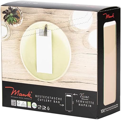 Mank Bestecktasche | 85 x 200 mm | mit 2-lagiger Tissue-Serviette in Weiss | Besteckhülle | Besteckb