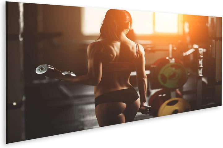 islandburner Bild auf Leinwand Gym Athletic Frau Muskeln Hanteln Brunette Sexy Fitness Girl Pink Spo