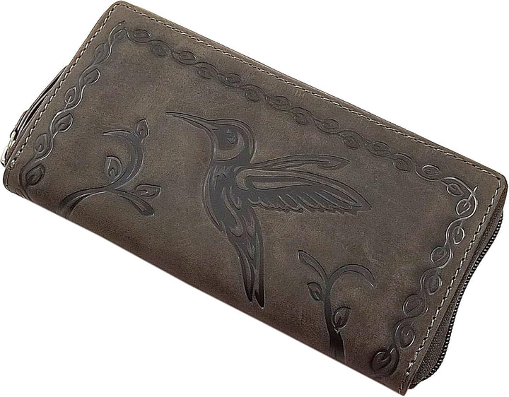 myledershop Grosse Büffel-Vollleder Damen Geldbörse/Geldbeutel/Portemonnaie/Geldtasche mit Colibri-M