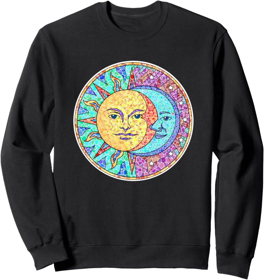 Sonne Mond Sterne Mosaik Kacheln Wiccan Symbol Tierkreis Ast Sweatshirt