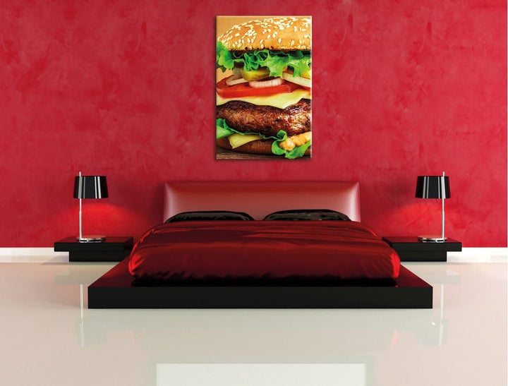 Pixxprint Hamburger Cheesburger als Leinwandbild/Grösse: 100x70 / Wandbild/Kunstdruck/fertig bespann