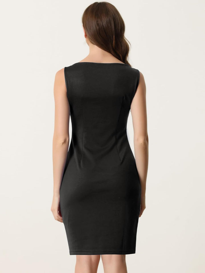 Allegra K Damen Freizeit Kleider Armellos U-Boot Ausschnitt Lässig Elegant Büro Etuikleid 3XL Schwar