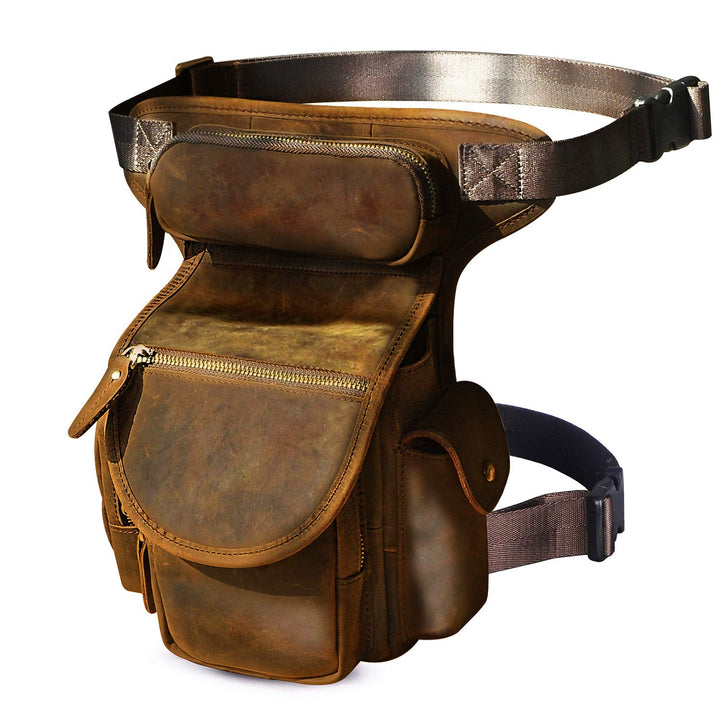 Le'aokuu Herren Echtes Leder Tasche Schultertasche Gürteltasche Beinbeutel Beintasche Hüfttasche Dro