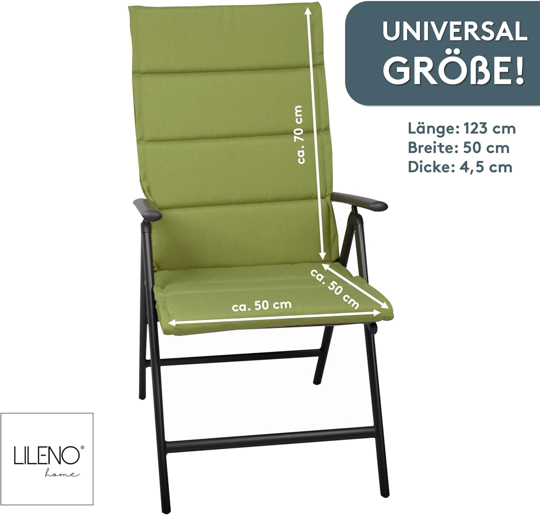LILENO HOME Gartenstuhl Auflagen als [2er Set - Hochlehner] in Grün - Bequeme Liegen als Sitzauflage