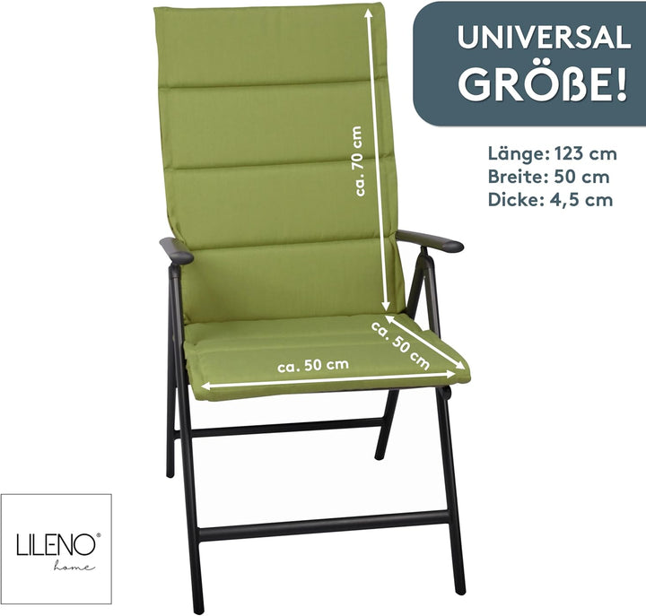 LILENO HOME Gartenstuhl Auflagen als [2er Set - Hochlehner] in Grün - Bequeme Liegen als Sitzauflage