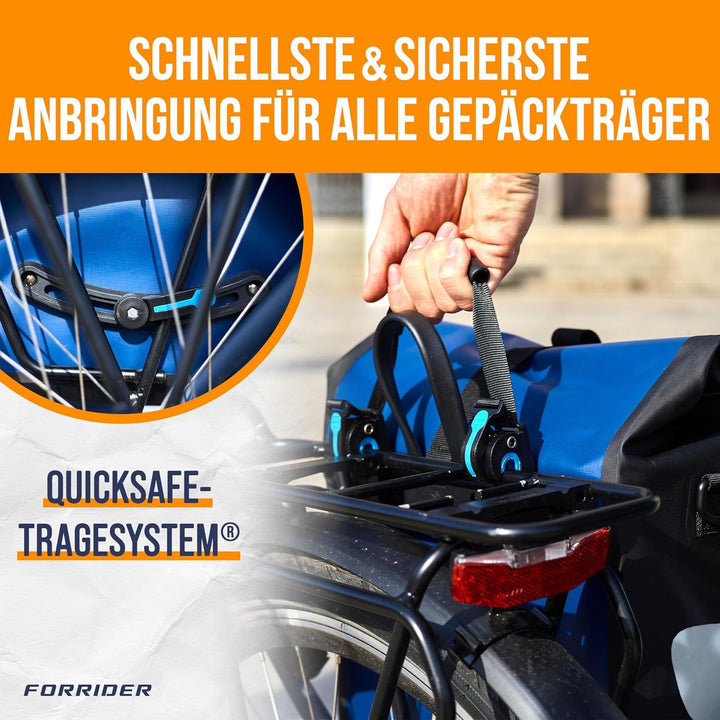 Forrider Fahrradtasche Wasserdicht für Gepäckträger [22L Volumen] mit Schultergurt | Gepäckträgertas