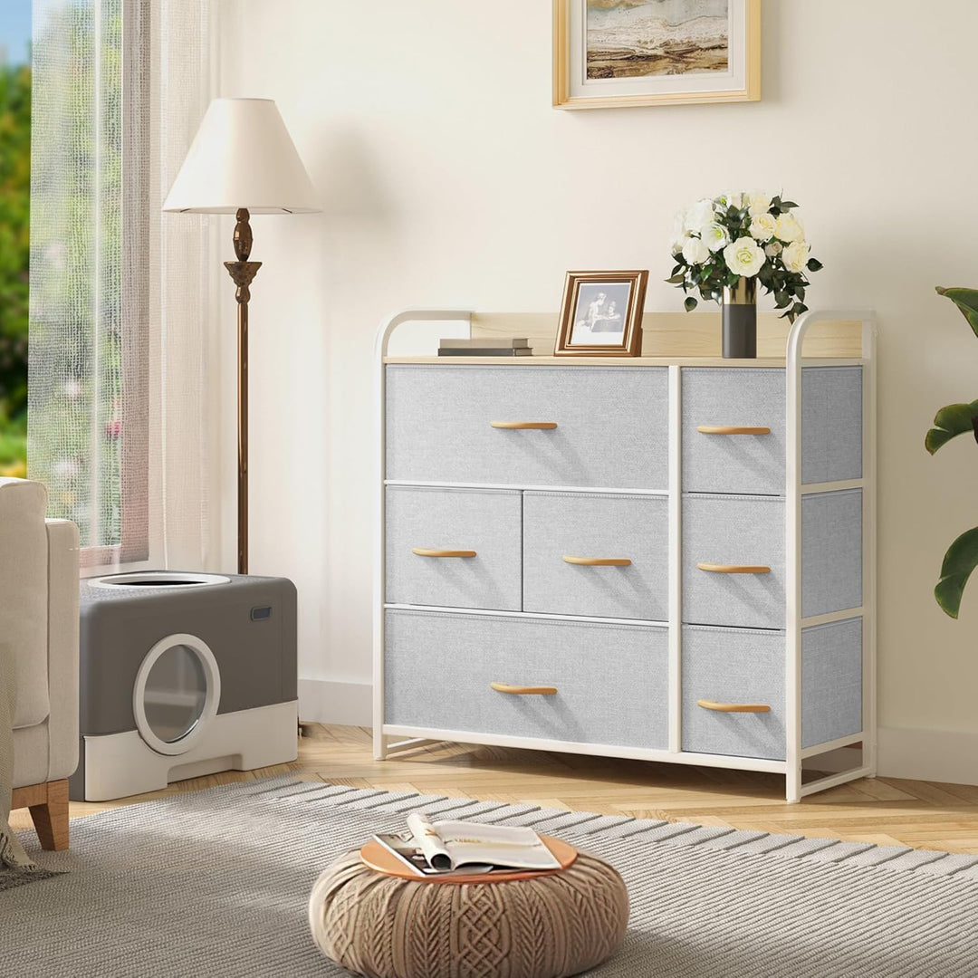YITAHOME Kommode mit Schubladen, Schrank mit 7 Schubladen aus Stoff, Aufbewahrungskommode Industrial