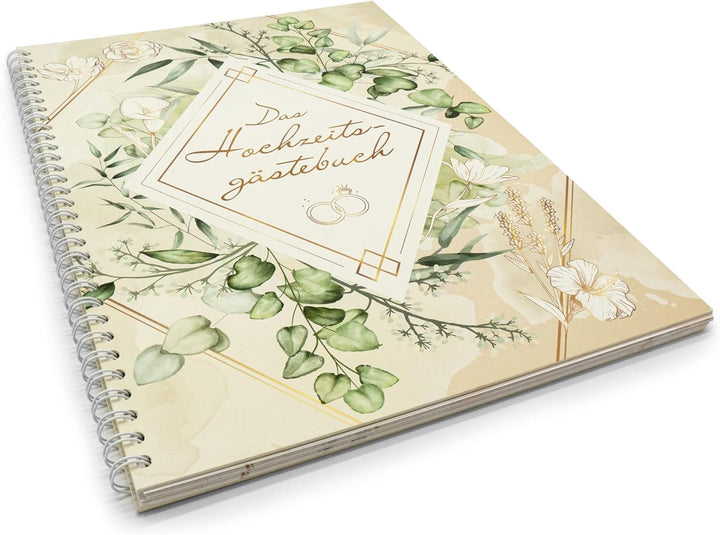 KOCHDIALOG XXL Gästebuch Hochzeit -Greenery– Gästebuch zur Hochzeit mit lustigen Fragen im Innenteil
