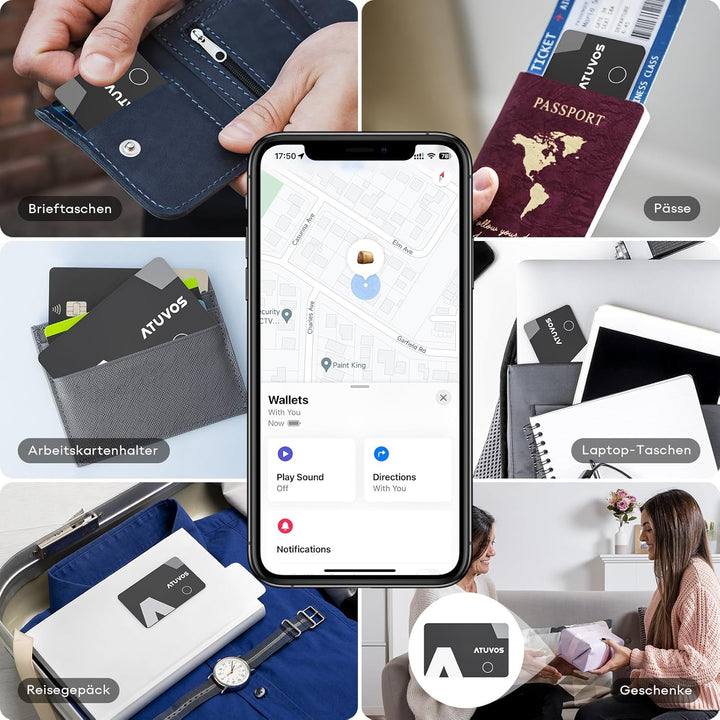 ATUVOS Wallet Tracker Karte Thin 1.6mm, Smart Air Tag Card Kompatibel mit Apple Wo ist? APP (iOS NUR