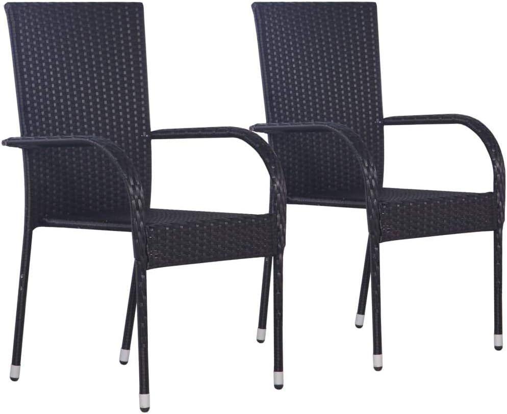 Tidyard Gartenstuhl Bistrostuhl Stapelstuhl Poly Rattan Balkonstuhl, Schwarz, 2 STK. 2 Stk. Schwarz,