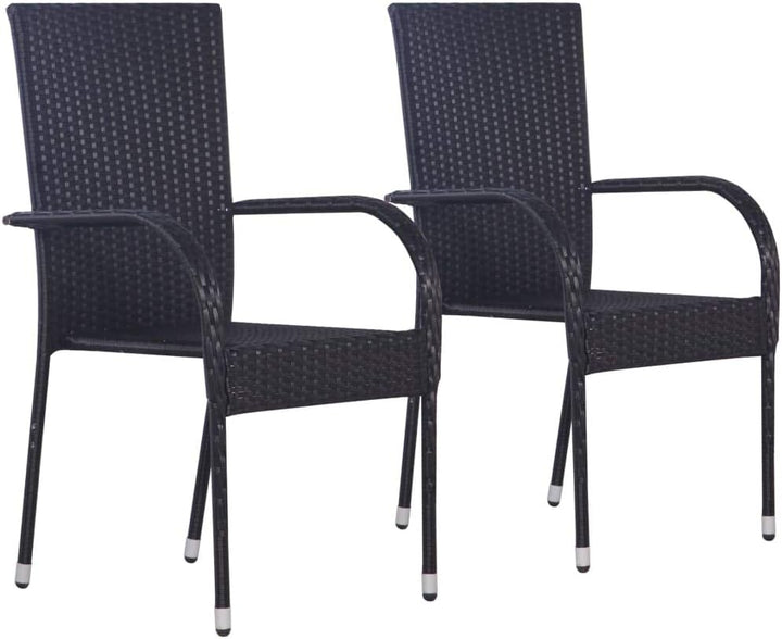 Tidyard Gartenstuhl Bistrostuhl Stapelstuhl Poly Rattan Balkonstuhl, Schwarz, 2 STK. 2 Stk. Schwarz,