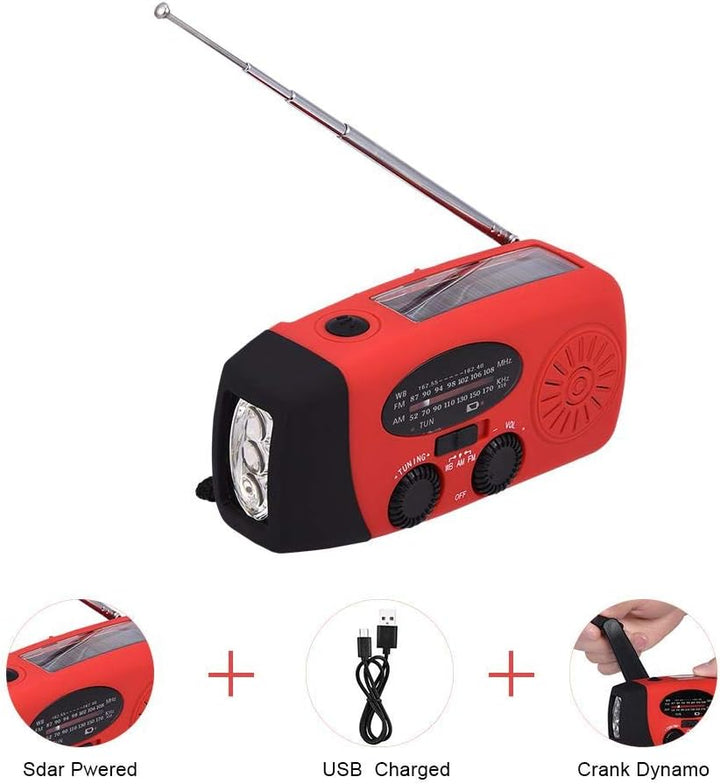 Solar Radio,AM/FM/NOAA Kurbelradio Solarradio Wiederaufladbare Dynamo Radio mit LED Taschenlampe,Han