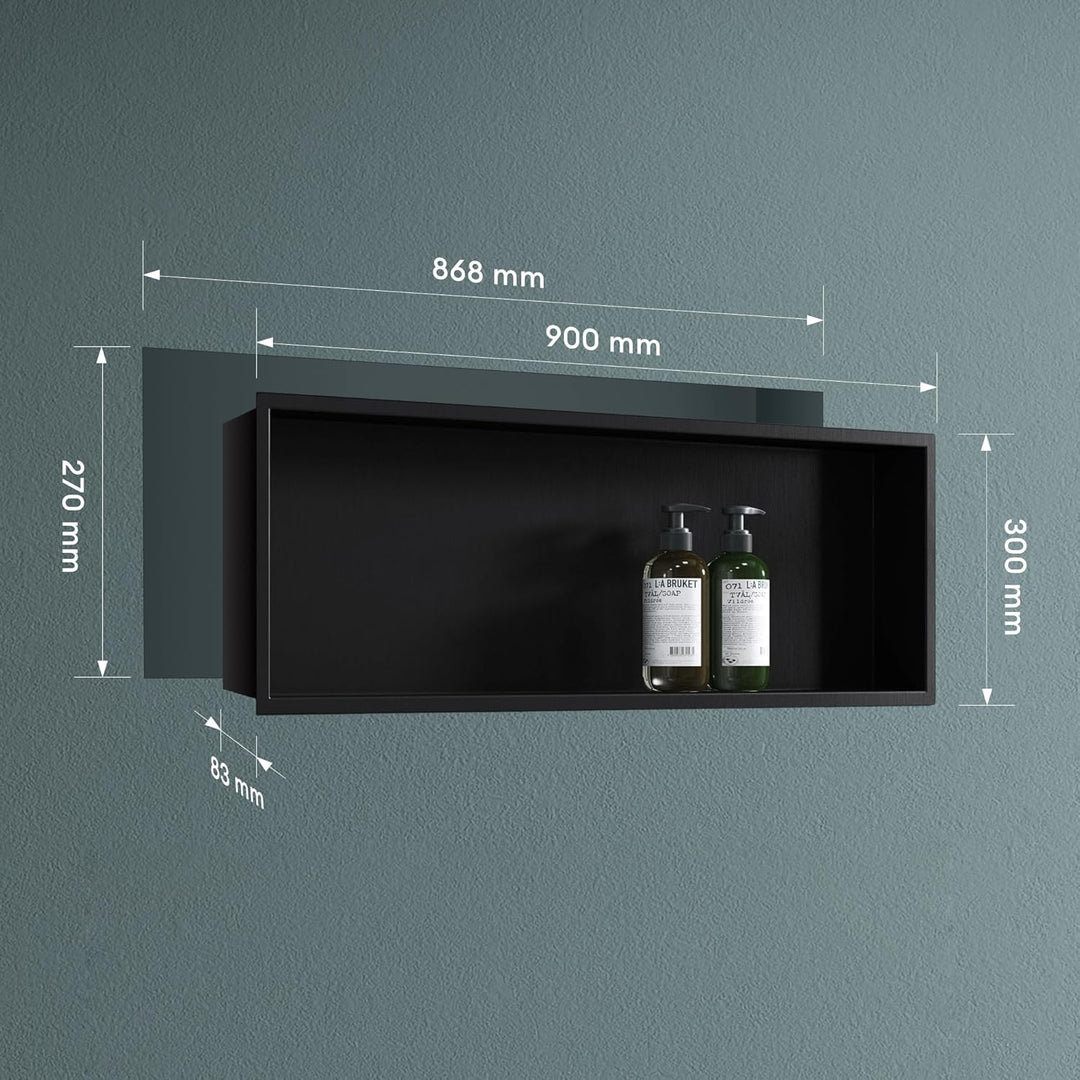 doporro Wandnische Bad Schwarz 30 x 90cm Dusch-Ablage aus Edelstahl | Duschablage befliesbar aus Ede