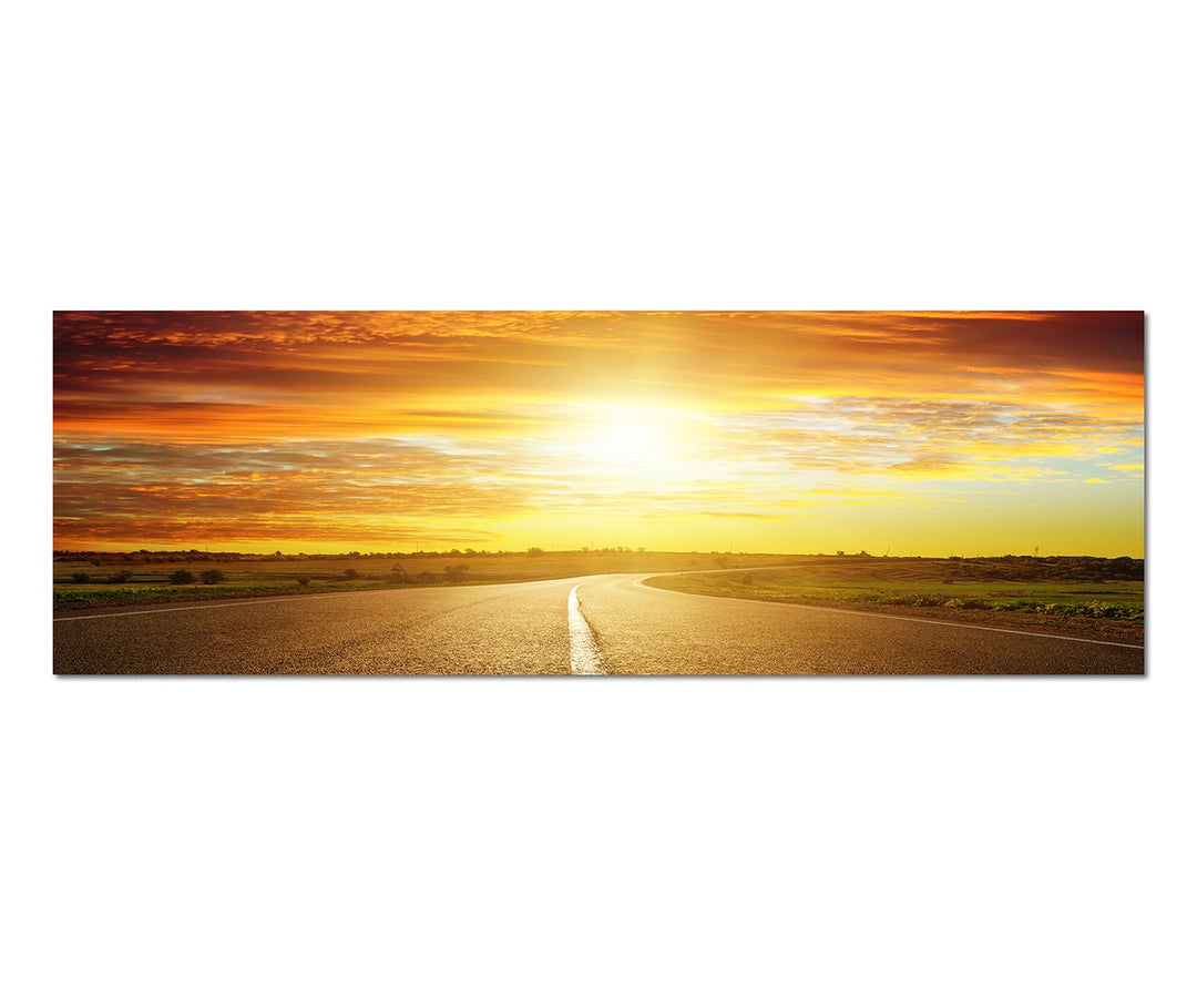 Paul Sinus Art Panoramabild auf Leinwand und Keilrahmen 150x50cm Landschaft Strasse Sonnenuntergang