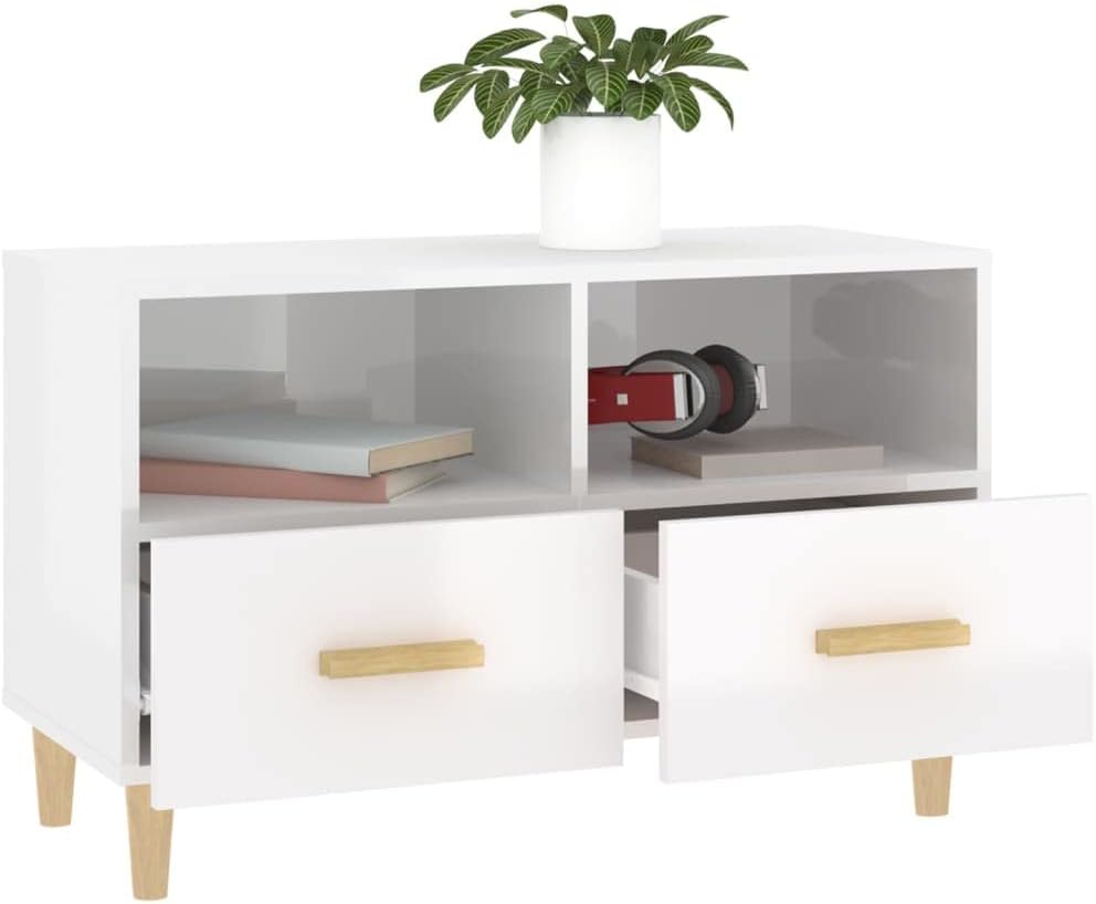 homiuse TV-Schrank TV Lowboard Hochglanz-Weiss 80x36x50 cm Holzwerkstoff TV Board Fernsehschrank Fer