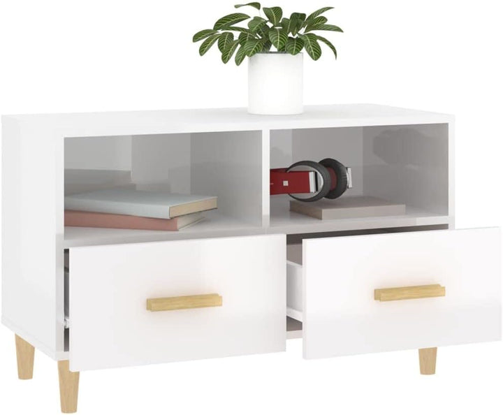 homiuse TV-Schrank TV Lowboard Hochglanz-Weiss 80x36x50 cm Holzwerkstoff TV Board Fernsehschrank Fer