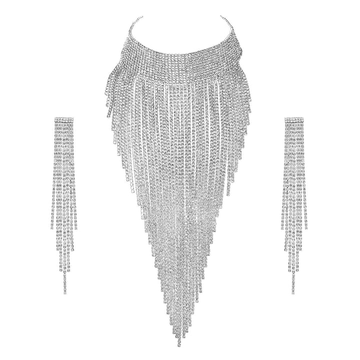 EVER FAITH Damen Kristall Lätzchen Anweisung Lange Quaste Choker Halskette Kostüm Schmuck Klar Silbe