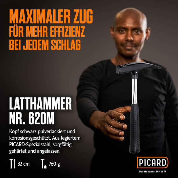 PICARD Latthammer Nr. 620M 600g geraut | Magnetischer Nagelhalter | GS-geprüft & VPA-zertifiziert |