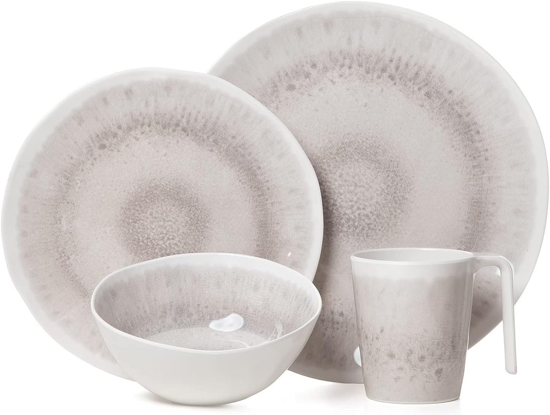 Melamin Camping Geschirr Set 4 Personen Amboss Design 16 Teilig + Milano Gläser Champagner-Gläser Fl