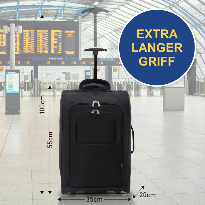 5 Cities Leichte Reisetasche mit 55 cm Rädern Schwarz, Schwarz