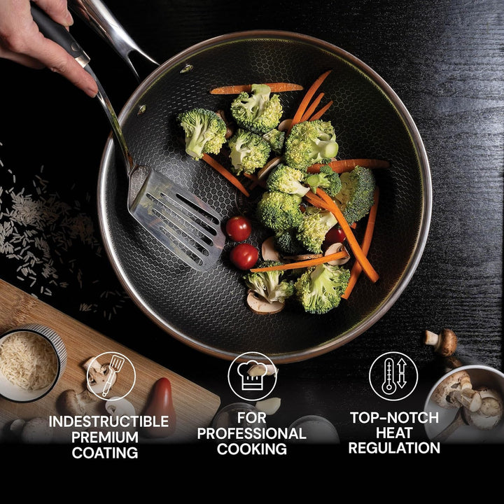Rosmarino HexaPRO 2.0-28 cm Edelstahl Wok – Premium Antihaft Beschichtung, ofenfest – Ideal für viel